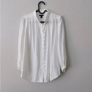 Ann Taylor White Button-Up Blouse Large